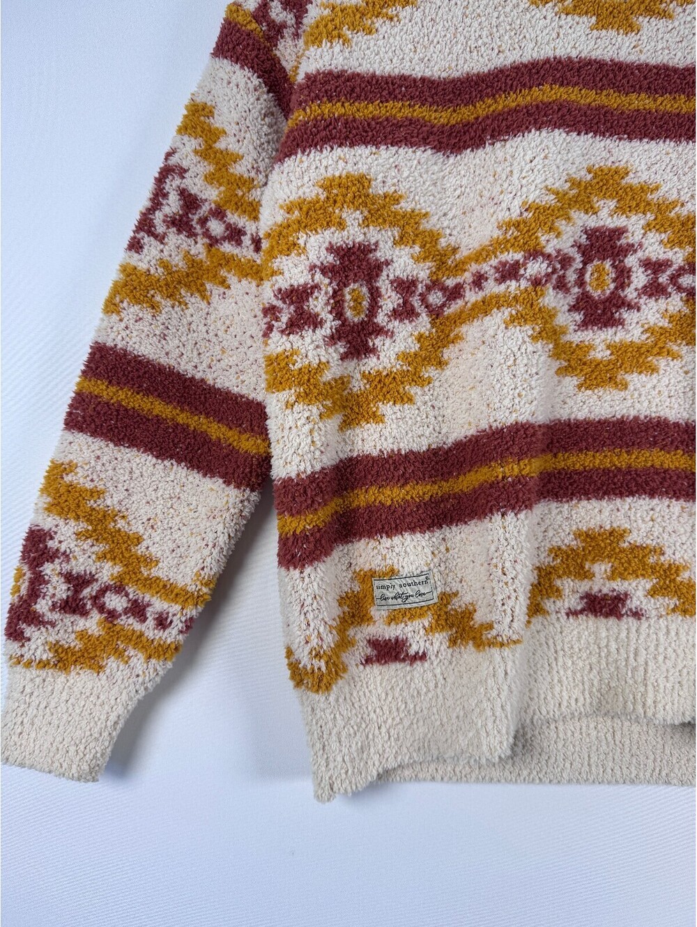 Southwestern Boho Granola Fuzzy Sherpa Sweater Simply Southern Women S Western - Picture 2 of 8